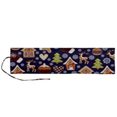 Winter-seamless-patterns-with-gingerbread-cookies-holiday-background Roll Up Canvas Pencil Holder (l) by Amaryn4rt