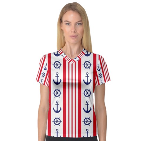 Nautical-papers-nautical-background V-neck Sport Mesh T-shirt by Amaryn4rt