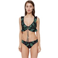 Geometric-seamless-pattern Low Cut Ruffle Edge Bikini Set by Amaryn4rt