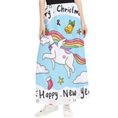 Merry Christmas Xmas Doodle Sketch Cartoon Unicorn Maxi Chiffon Skirt by Pakjumat