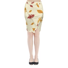 Leaves Autumn Fall Background Midi Wrap Pencil Skirt by Pakjumat