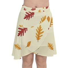 Leaves Autumn Fall Background Chiffon Wrap Front Skirt by Pakjumat