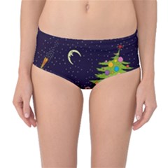 House Tree Man Moon Night Stars Mid-waist Bikini Bottoms by Pakjumat