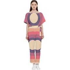 Circles Pattern Bullseye Cream Batwing Lightweight Chiffon Jumpsuit by Pakjumat