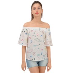 Spaceship Pattern Star Off Shoulder Short Sleeve Top by Pakjumat