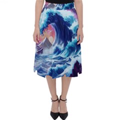 Storm Tsunami Waves Ocean Sea Nautical Nature Classic Midi Skirt by Pakjumat