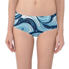 Pattern Ocean Waves Arctic Ocean Blue Nature Sea Mid-waist Bikini Bottoms by Pakjumat