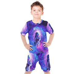 The Cosmonaut Galaxy Art Space Astronaut Kids  T-shirt And Shorts Set by Pakjumat