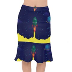 Rocket Halftone Astrology Astronaut Short Mermaid Skirt by Pakjumat