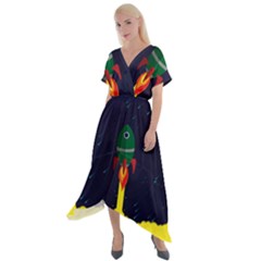 Rocket Halftone Astrology Astronaut Cross Front Sharkbite Hem Maxi Dress by Pakjumat