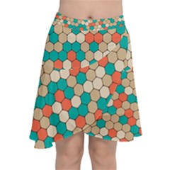 Multicolored Honeycomb Colorful Abstract Geometry Chiffon Wrap Front Skirt by Pakjumat