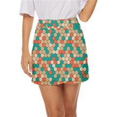 Multicolored Honeycomb Colorful Abstract Geometry Mini Front Wrap Skirt by Pakjumat