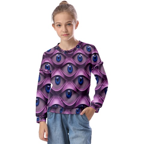 Artistic Eye Psychedelic Kids  Long Sleeve T-shirt With Frill  by Modalart