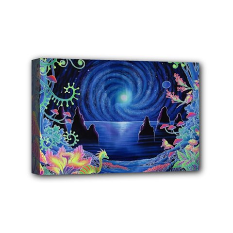 Psychedelic Mushrooms Psicodelia Dream Blue Mini Canvas 6  X 4  (stretched) by Modalart