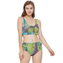 Green Peace Sign Psychedelic Trippy Frilly Bikini Set by Modalart