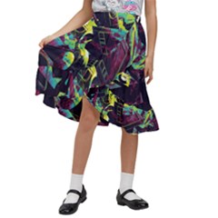 Artistic Psychedelic Abstract Kids  Ruffle Flared Wrap Midi Skirt by Modalart