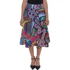 Psychedelic Flower Red Colors Yellow Abstract Psicodelia Perfect Length Midi Skirt by Modalart