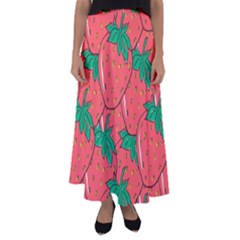 Texture Sweet Strawberry Dessert Food Summer Pattern Flared Maxi Skirt by Sarkoni