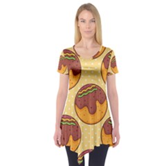 Takoyaki Food Seamless Pattern Short Sleeve Tunic  by Sarkoni