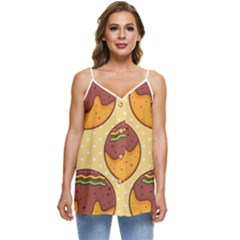 Takoyaki Food Seamless Pattern Casual Spaghetti Strap Chiffon Top by Sarkoni