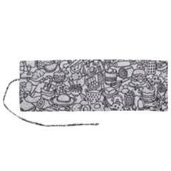 Food Doodle Pattern Roll Up Canvas Pencil Holder (m) by Sarkoni