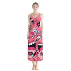 Big Mouth Worm Button Up Chiffon Maxi Dress by Dutashop