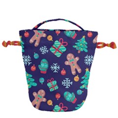 Christmas Texture New Year Background Trees Retro Pattern Drawstring Bucket Bag by Sarkoni