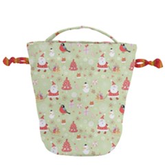 Christmas Pattern Christmas Tree Santa Drawstring Bucket Bag by Sarkoni