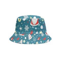 Christmas Pattern Santa Blue Bucket Hat (kids) by Sarkoni
