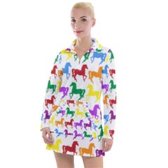 Colorful Horse Background Wallpaper Women s Long Sleeve Casual Dress by Amaryn4rt