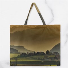 Mountains Village Trees Hills Zipper Large Tote Bag by Sarkoni