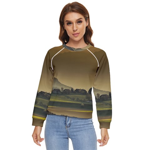 Mountains Village Trees Hills Women s Long Sleeve Raglan T-shirt by Sarkoni