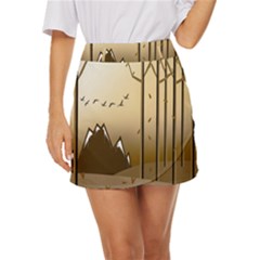 Landscape Trees Wallpaper Mountains Mini Front Wrap Skirt by Sarkoni