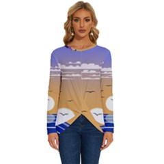 Vector Graphic Clipart Mountains Long Sleeve Crew Neck Pullover Top by Sarkoni