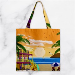 Vector Graphic Clipart Beach House Zipper Grocery Tote Bag by Sarkoni