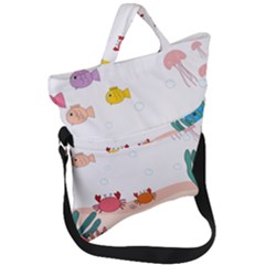 Cartoon Marine Life Marine Drawing Fold Over Handle Tote Bag by Sarkoni