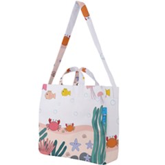 Cartoon Marine Life Marine Drawing Square Shoulder Tote Bag by Sarkoni