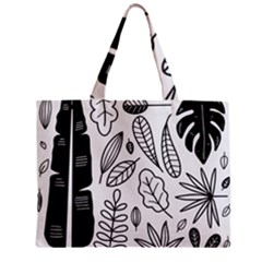 Leaves Plants Doodle Drawing Zipper Mini Tote Bag by Sarkoni