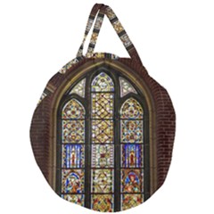 Stained Glass Window Old Antique Giant Round Zipper Tote by Sarkoni
