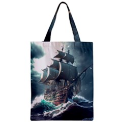 Pirate Ship Boat Sea Ocean Storm Zipper Classic Tote Bag by Sarkoni