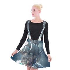 Pirate Ship Boat Sea Ocean Storm Suspender Skater Skirt by Sarkoni