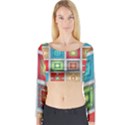 Tiles Pattern Background Colorful Long Sleeve Crop Top View1