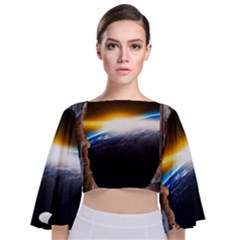 Door Breakthrough Door Sunburst Tie Back Butterfly Sleeve Chiffon Top by Amaryn4rt