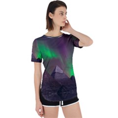 Fantasy Pyramid Mystic Space Aurora Perpetual Short Sleeve T-shirt by Grandong