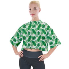 Tropical Leaf Pattern Mock Neck T-shirt by Dutashop