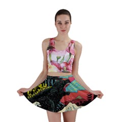 Retro Wave Kaiju Godzilla Japanese Pop Art Style Mini Skirt by Modalart