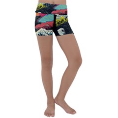 Retro Wave Kaiju Godzilla Japanese Pop Art Style Kids  Lightweight Velour Yoga Shorts by Modalart