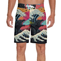Retro Wave Kaiju Godzilla Japanese Pop Art Style Men s Beach Shorts by Modalart