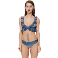 Background Horizontal Lines Low Cut Ruffle Edge Bikini Set by Amaryn4rt