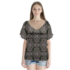 Line Geometry Pattern Geometric V-neck Flutter Sleeve Top by Amaryn4rt